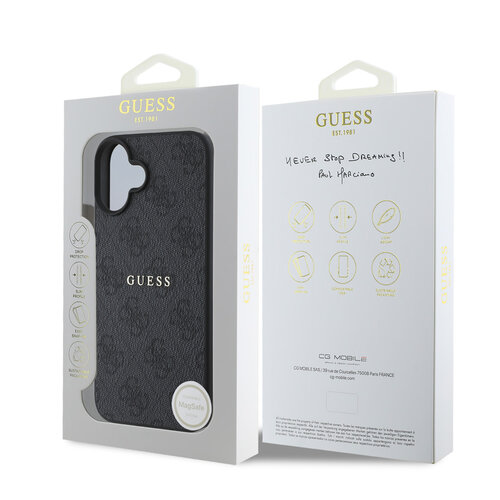 Guess Guess iPhone 16 Plus Back cover case - HC Magsafe PU 4G Classic Metal Logo - Black
