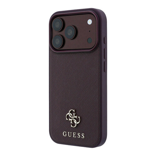 Guess Guess iPhone 18 Pro Max/17 Pro Max Coque rigide MagSafe Saffiano avec petit logo 4G et logo classique - Bordeaux