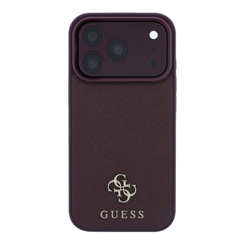 Guess Guess iPhone 18 Pro Max/17 Pro Max Coque rigide MagSafe Saffiano avec petit logo 4G et logo classique - Bordeaux