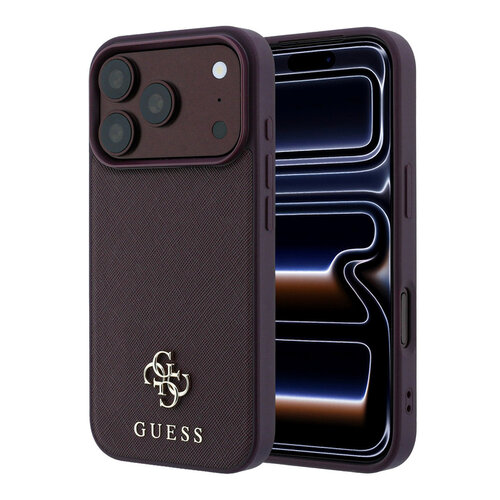 Guess Guess iPhone 18 Pro/17 Pro Hardcase MagSafe Saffiano met klein 4G-logo en klassiek logo - Bordeaux