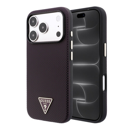 Guess Guess iPhone 18 Pro/17 Pro Hardcase MagSafe PU Kevlar met driehoekig logo - Zwart/Bordeaux