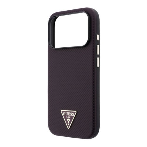 Guess Guess iPhone 18 Pro/17 Pro Coque rigide MagSafe PU Kevlar avec logo triangulaire - Noir/Bordeaux