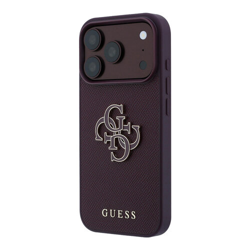 Guess Guess iPhone 18 Pro/17 Pro Hard Case Grained PU with Large Resin Logo - Burgundy