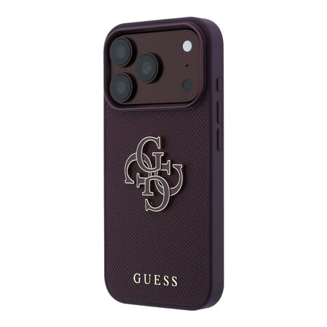 Guess Guess iPhone 18 Pro/17 Pro Hardcase Generfd PU met groot harslogo - Bordeaux Guess Guess iPhone 18 Pro/17 Pro Hardcase Generfd PU met groot harslogo - Bordeaux