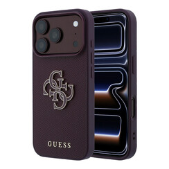 Guess iPhone 18 Pro/17 Pro Handyhülle Genarbtes PU mit großem Harzlogo - Bordeaux