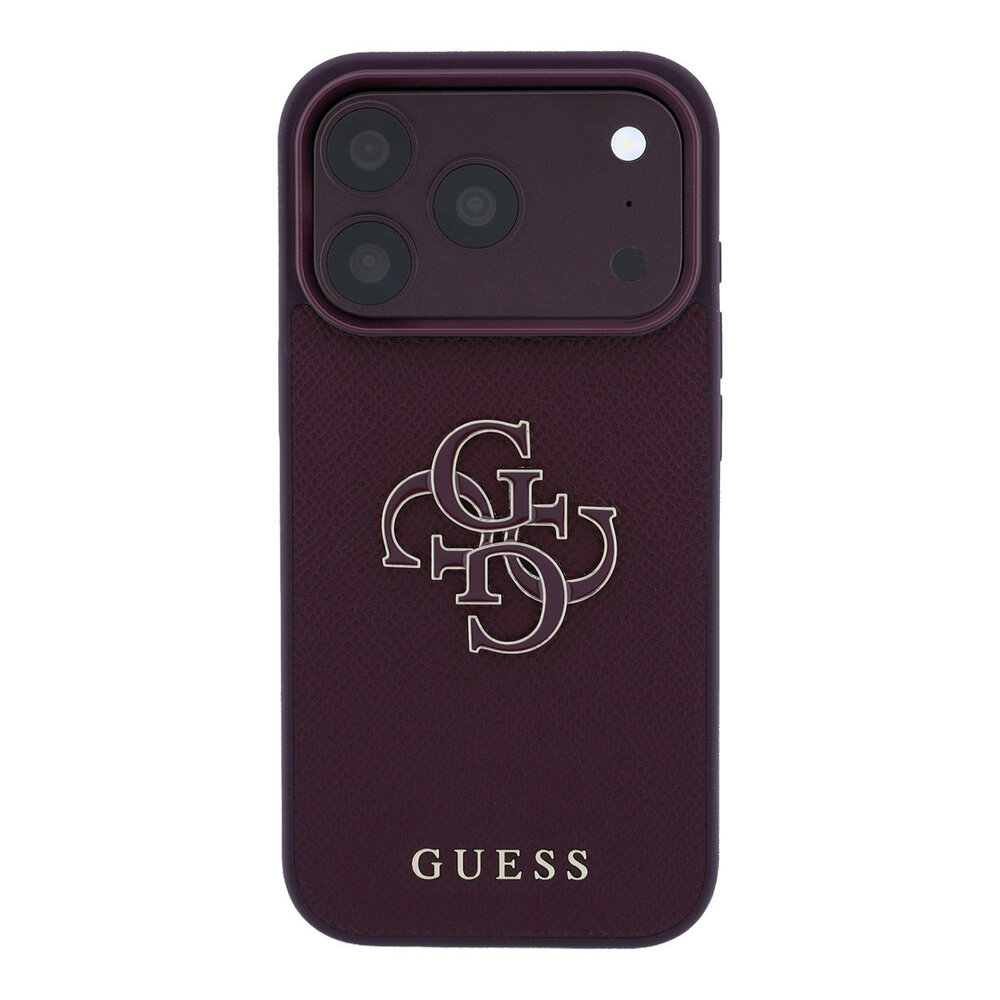 Guess Guess iPhone 18 Pro/17 Pro Hardcase Generfd PU met groot harslogo - Bordeaux Guess Guess iPhone 18 Pro/17 Pro Hardcase Generfd PU met groot harslogo - Bordeaux