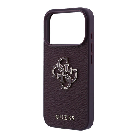 Guess Guess iPhone 18 Pro/17 Pro Hardcase Generfd PU met groot harslogo - Bordeaux Guess Guess iPhone 18 Pro/17 Pro Hardcase Generfd PU met groot harslogo - Bordeaux