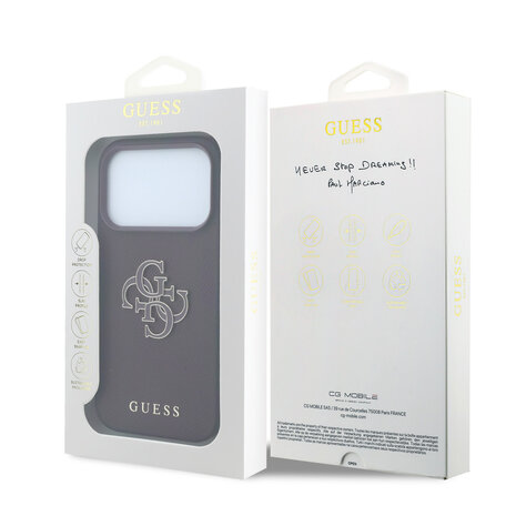 Guess Guess iPhone 18 Pro/17 Pro Hardcase Generfd PU met groot harslogo - Bordeaux Guess Guess iPhone 18 Pro/17 Pro Hardcase Generfd PU met groot harslogo - Bordeaux