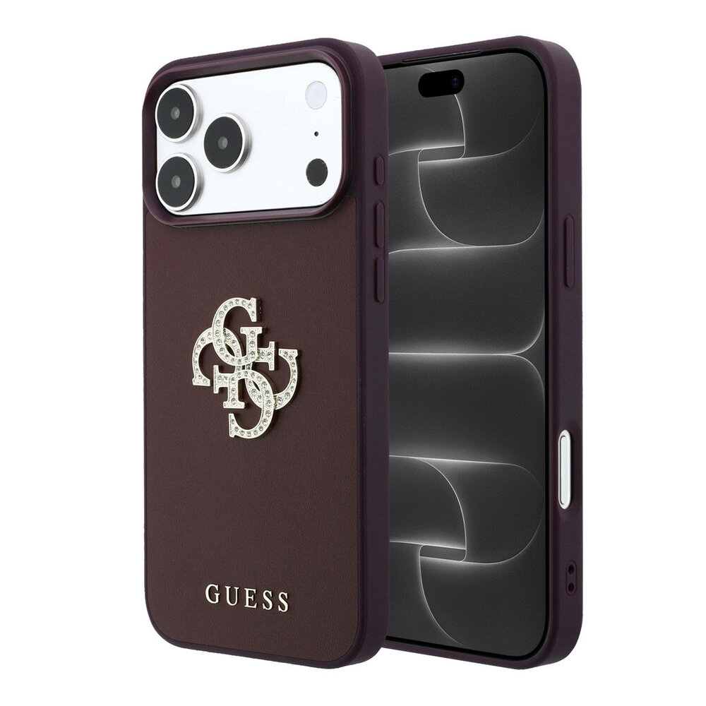 Guess Guess iPhone 18 Pro/17 Pro Hard Case Smooth PU with Large Rhinestone Logo - Burgundy Guess Guess iPhone 18 Pro/17 Pro Hard Case Smooth PU with Large Rhinestone Logo - Burgundy