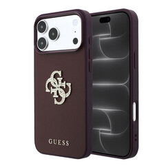 Guess iPhone 18 Pro/iPhone 17 Pro Coque rigide - PU lisse - Grand logo en strass - Bordeaux