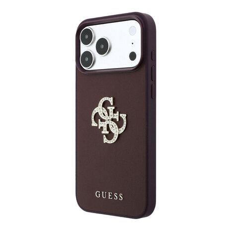 Guess Guess iPhone 18 Pro/17 Pro Coque rigide PU lisse avec grand logo à strass - Bordeaux Guess Guess iPhone 18 Pro/17 Pro Coque rigide PU lisse avec grand logo à strass - Bordeaux
