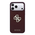 Guess Guess iPhone 18 Pro/iPhone 17 Pro Hartschalenhülle Glattes PU Großes Strasslogo - Bordeaux