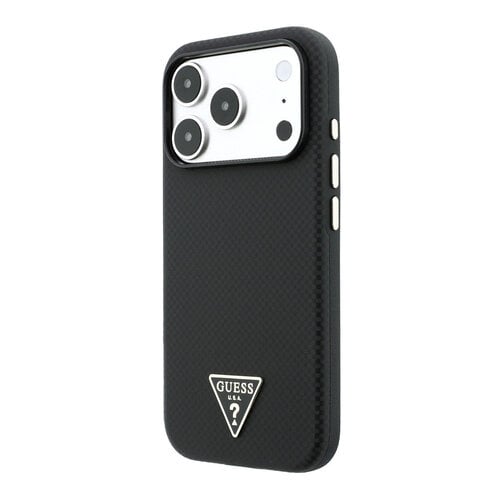 Guess Guess iPhone 18 Pro/17 Pro Coque rigide MagSafe PU Kevlar avec logo triangulaire - Noir