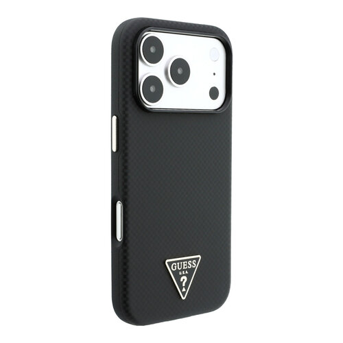 Guess Guess iPhone 18 Pro/17 Pro Handyhülle MagSafe PU Kevlar mit dreieckigem Logo - Schwarz