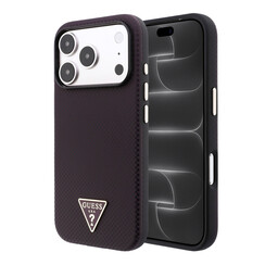 Guess iPhone 18 Pro Max/17 Pro Max Hardcase MagSafe PU Kevlar met driehoekig logo - Bordeaux/Zwart