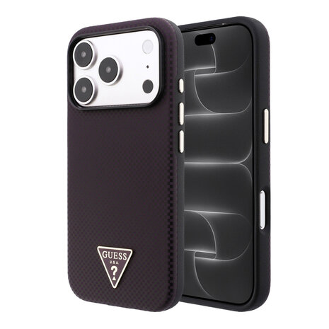 Guess Guess iPhone 18 Pro Max/17 Pro Max Hardcase MagSafe PU Kevlar met driehoekig logo - Bordeaux/Zwart Guess Guess iPhone 18 Pro Max/17 Pro Max Hardcase MagSafe PU Kevlar met driehoekig logo - Bordeaux/Zwart