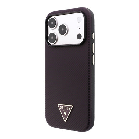Guess Guess iPhone 18 Pro Max/17 Pro Max Hardcase MagSafe PU Kevlar met driehoekig logo - Bordeaux/Zwart Guess Guess iPhone 18 Pro Max/17 Pro Max Hardcase MagSafe PU Kevlar met driehoekig logo - Bordeaux/Zwart