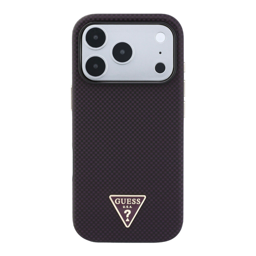 Guess Guess iPhone 18 Pro Max/17 Pro Max Hardcase MagSafe PU Kevlar met driehoekig logo - Bordeaux/Zwart Guess Guess iPhone 18 Pro Max/17 Pro Max Hardcase MagSafe PU Kevlar met driehoekig logo - Bordeaux/Zwart