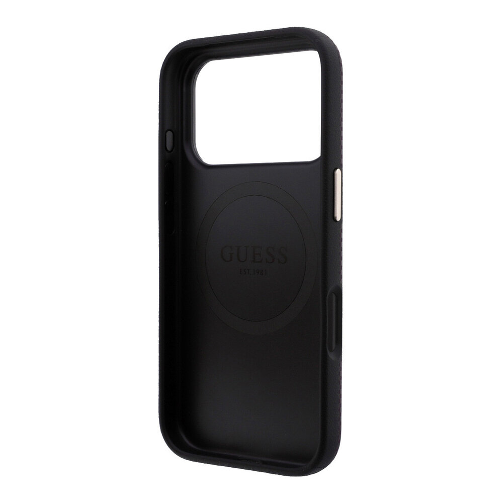 Guess Guess iPhone 18 Pro Max/17 Pro Max Hardcase MagSafe PU Kevlar met driehoekig logo - Bordeaux/Zwart Guess Guess iPhone 18 Pro Max/17 Pro Max Hardcase MagSafe PU Kevlar met driehoekig logo - Bordeaux/Zwart