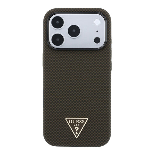 Guess Guess iPhone 18 Pro Max/17 Pro Max Coque rigide MagSafe PU Kevlar avec logo triangulaire - Noir/Marron