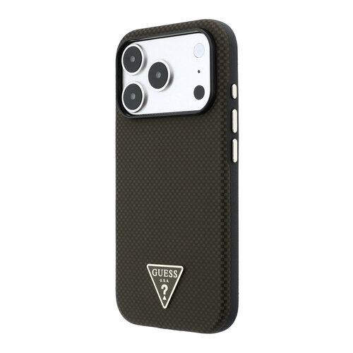 Guess Guess iPhone 18 Pro Max/17 Pro Max Coque rigide MagSafe PU Kevlar avec logo triangulaire - Noir/Marron