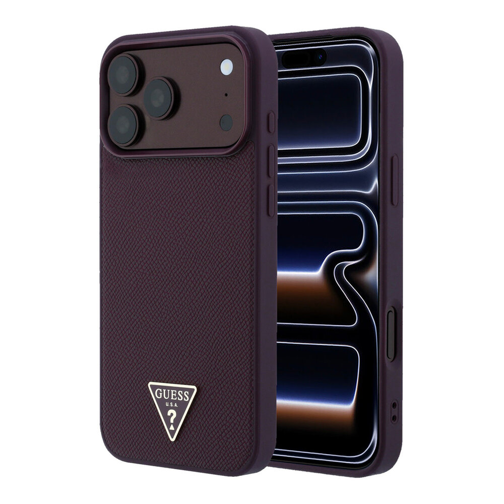 Guess Guess iPhone 18 Pro Max/17 Pro Max Hardcase MagSafe met generfde afwerking en driehoekig logo - Bordeaux Guess Guess iPhone 18 Pro Max/17 Pro Max Hardcase MagSafe met generfde afwerking en driehoekig logo - Bordeaux