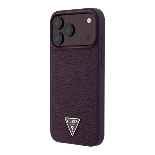 Guess Guess iPhone 18 Pro Max/17 Pro Max Coque rigide MagSafe avec finition grainée et logo triangulaire - Bordeaux