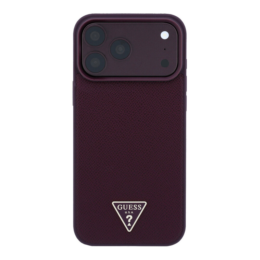 Guess Guess iPhone 18 Pro Max/17 Pro Max Hardcase MagSafe met generfde afwerking en driehoekig logo - Bordeaux Guess Guess iPhone 18 Pro Max/17 Pro Max Hardcase MagSafe met generfde afwerking en driehoekig logo - Bordeaux