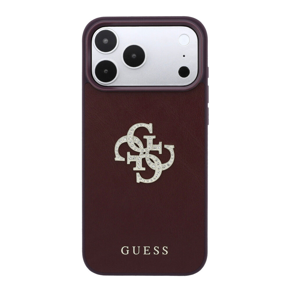 Guess Guess iPhone 18 Pro Max/17 Pro Max Coque rigide PU lisse avec grand logo à strass - Bordeaux