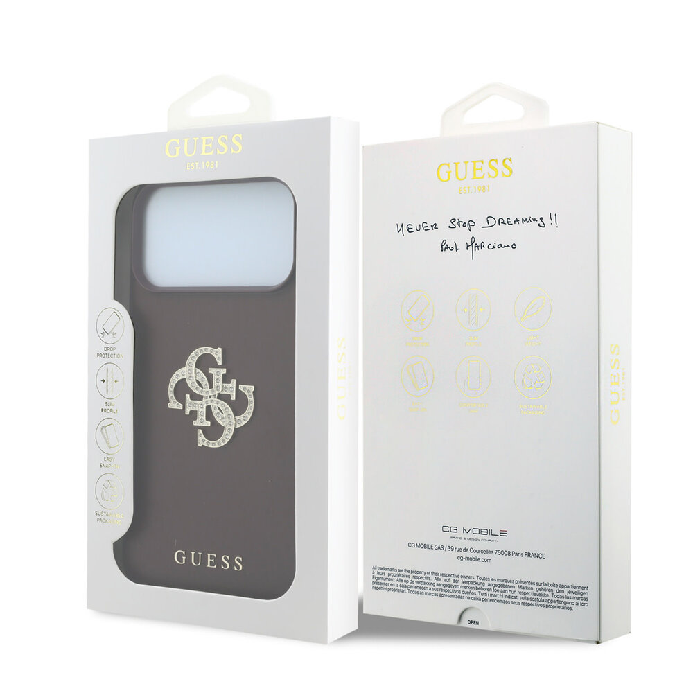 Guess Guess iPhone 18 Pro Max/17 Pro Max Hardcase Glad PU met groot strasslogo - Bordeaux