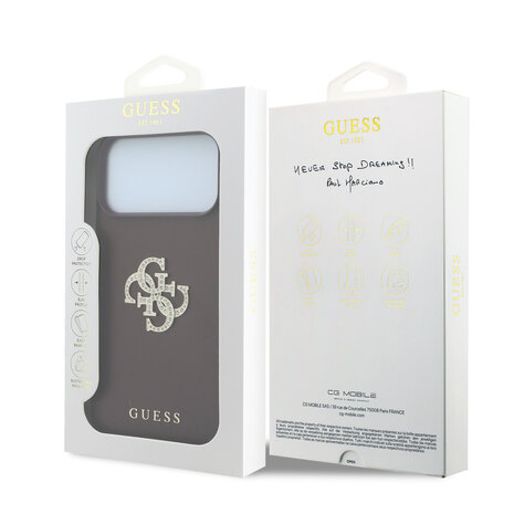 Guess Guess iPhone 18 Pro Max/17 Pro Max Coque rigide PU lisse avec grand logo à strass - Bordeaux