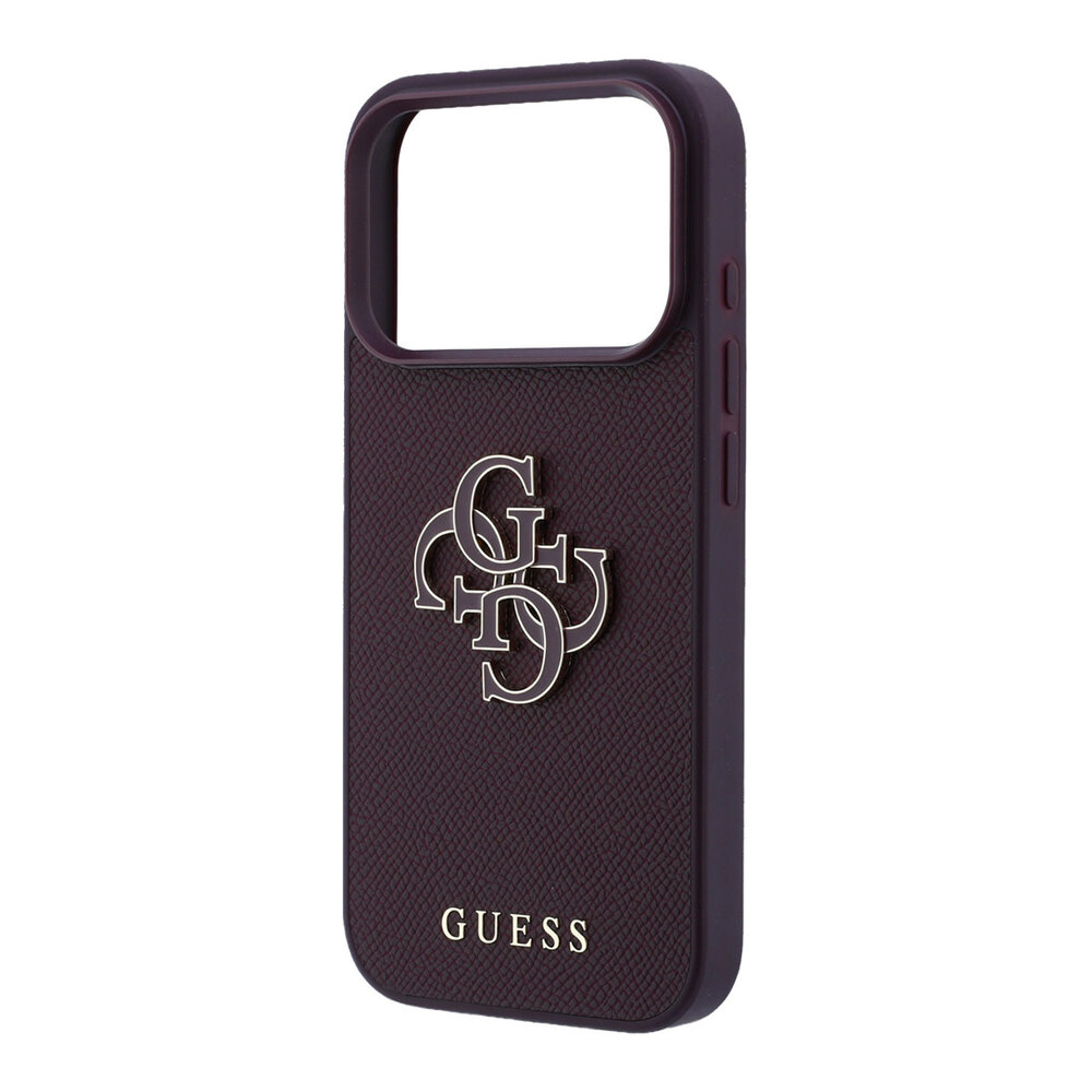 Guess Guess iPhone 18 Pro/17 Pro Hardcase Generfd PU met groot harslogo - Bordeaux Guess Guess iPhone 18 Pro/17 Pro Hardcase Generfd PU met groot harslogo - Bordeaux