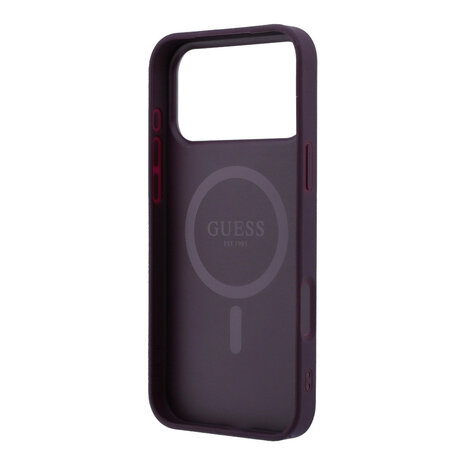 Guess Guess iPhone 18 Pro Max/17 Pro Max Hardcase MagSafe met generfde afwerking en driehoekig logo - Bordeaux Guess Guess iPhone 18 Pro Max/17 Pro Max Hardcase MagSafe met generfde afwerking en driehoekig logo - Bordeaux