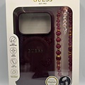 Guess Guess iPhone 18 Pro/17 Pro Hard Case MagSafe Saffiano with Peony, Ring Stand and Pearl Strap - Burgundy