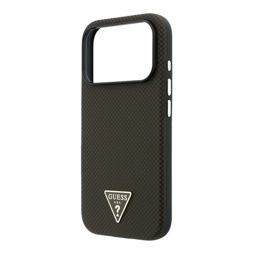 Guess Guess iPhone 18 Pro Max/17 Pro Max Hardcase MagSafe PU Kevlar met driehoekig logo - Zwart/Bruin