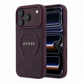 Guess Guess iPhone 18 Pro Max/iPhone 17 Pro Max Hartschalenhülle MagSafe Saffiano Pfingstrose Ringständer Perlenband - Bordeaux