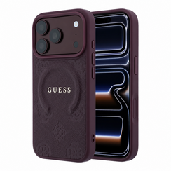 Guess iPhone 18 Pro/iPhone 17 Pro Hartschalenhülle MagSafe Saffiano Pfingstrose Ringständer Perlenband - Bordeaux