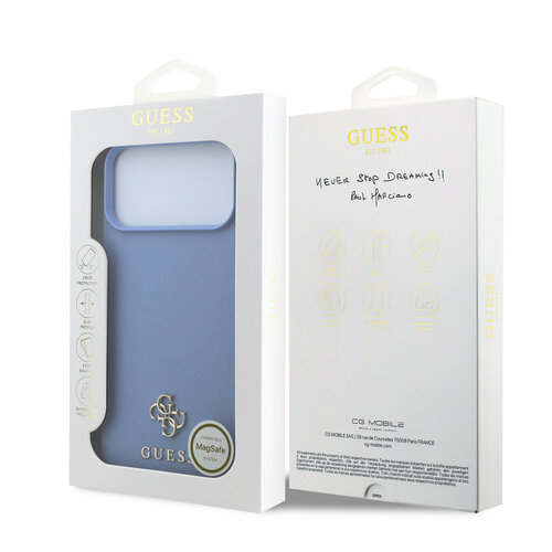 Guess Guess iPhone 18 Pro Max/iPhone 17 Pro Max Coque rigide MagSafe Saffiano petit logo 4G logo classique - Bleu