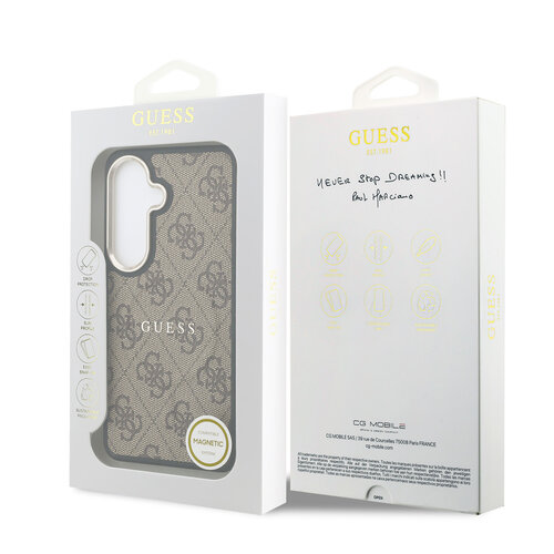 Guess Guess Samsung Galaxy S26 Plus Handyhülle PU-Kunstleder 4G-Muster goldfarbener Rahmen magnetisch - Braun