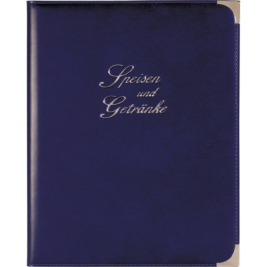 Speisenkarte, Metallecken silber A4, royalblau