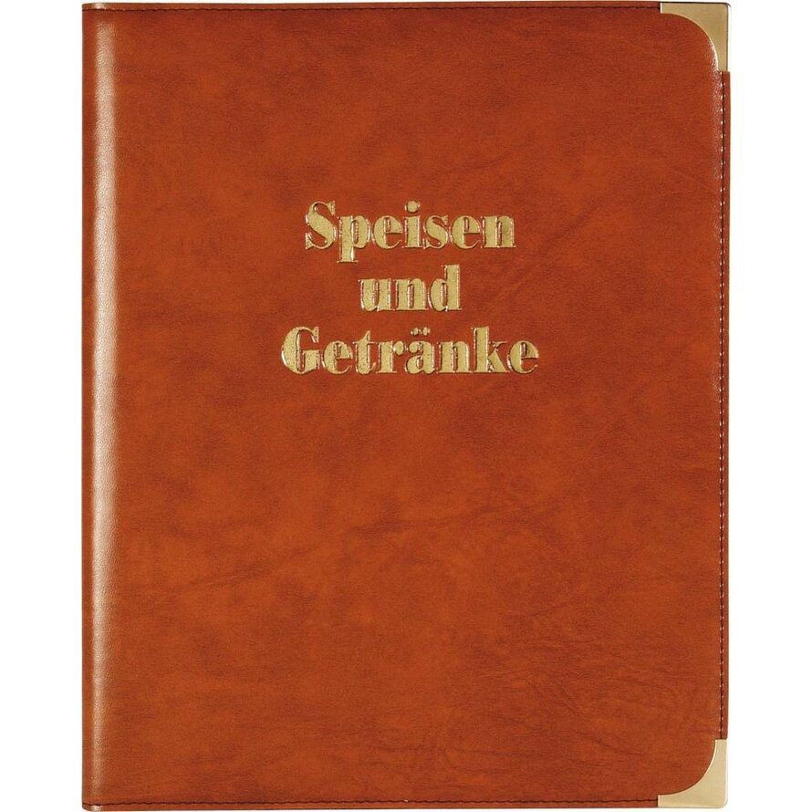 Speisenkarte, Metallecken gold A4, hellbraun
