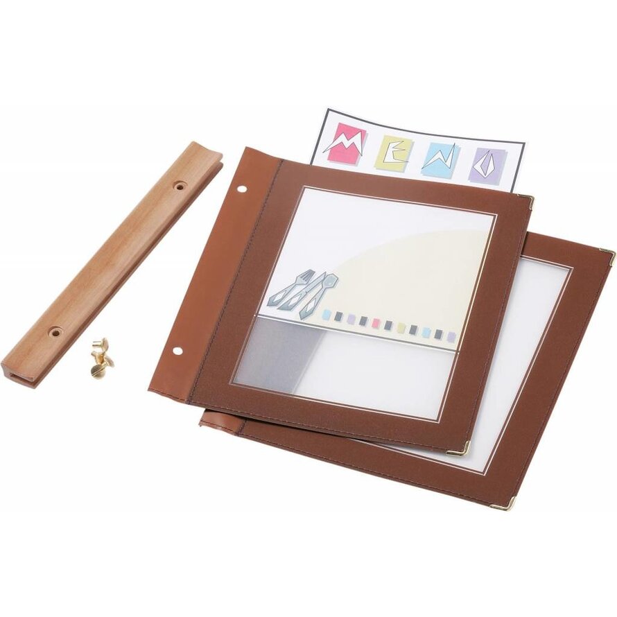 Speisenkarte mit Holzschiene A5 bordeaux