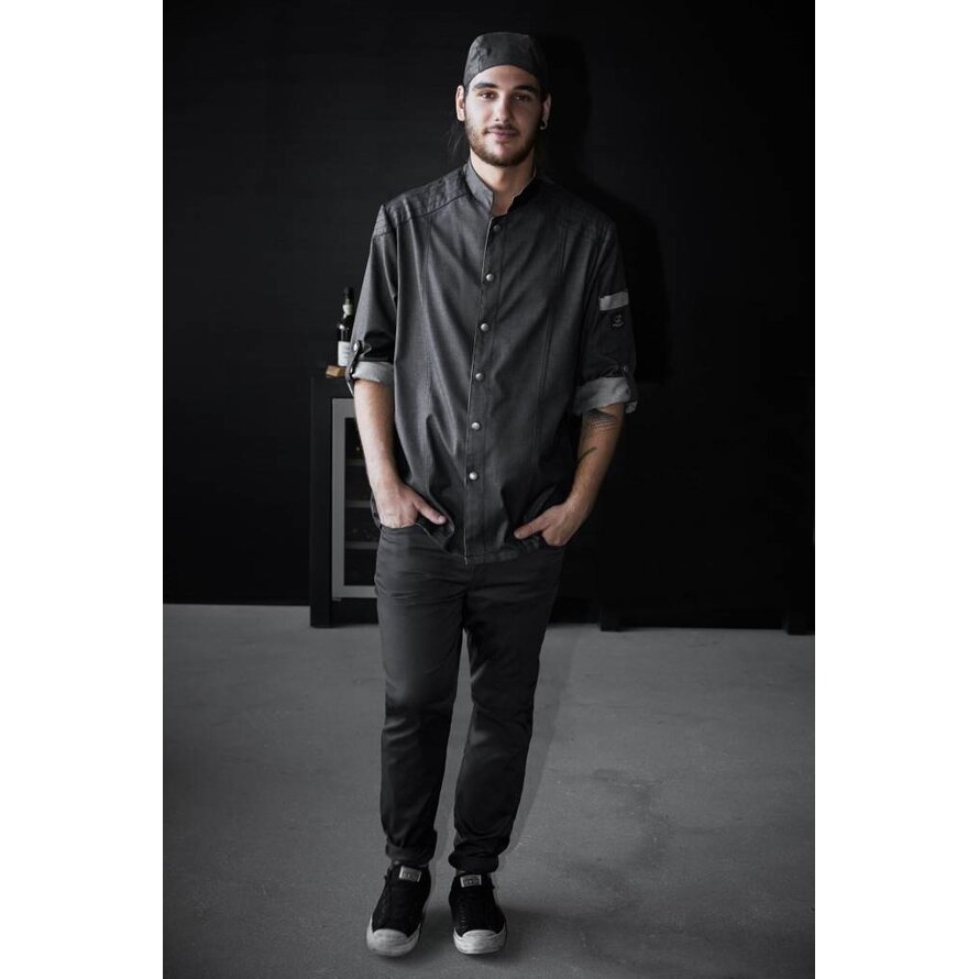 Kochjacke Herren, Bikerstyle, langarm, anthrazit Gr. XL