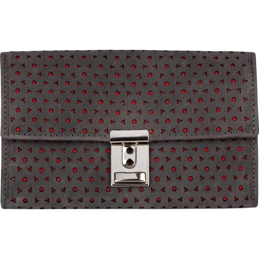 Kellnerbörse mit Motiv grau, Motiv Dreieck & Punkt, Hintergrund rot