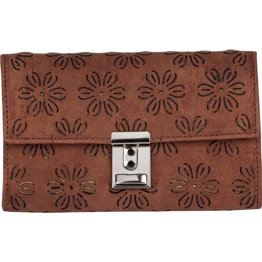 Kellnerbörse mit Motiv nougat, Motiv Blume, Hintergrund gold