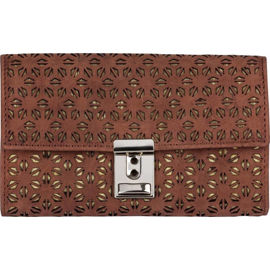 Kellnerbörse mit Motiv nougat, Motiv Spitzblume, Hintergrund gold