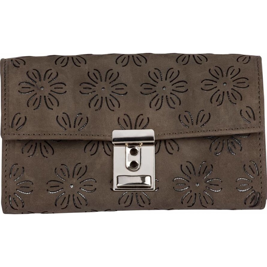 Kellnerbörse mit Motiv schlamm, Motiv Blume, Hintergrund silber