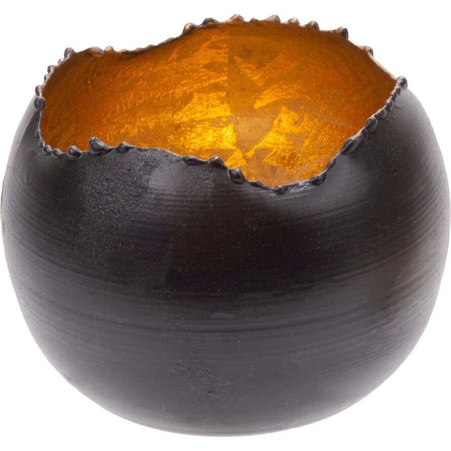 Teelichthalter schwarz/gold, rund Ø 9cm