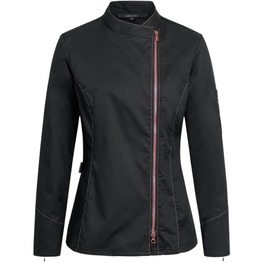 Kochjacke Damen, Kontrast-RV pink, langarm, schwarz Gr. M