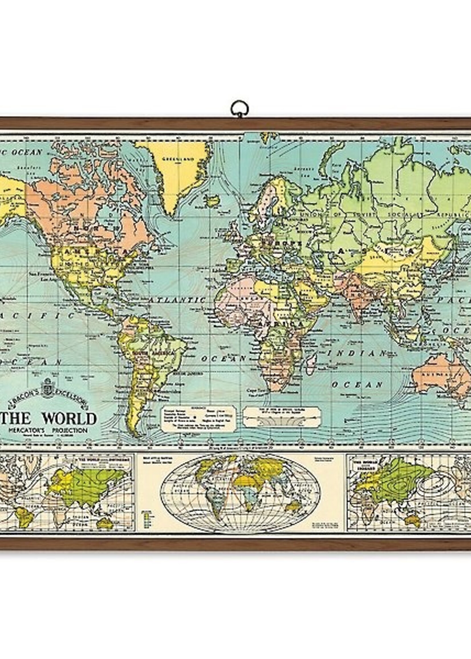 PLAQUE SCOLAIRE VINTAGE - Carte du Monde (70x100cm)